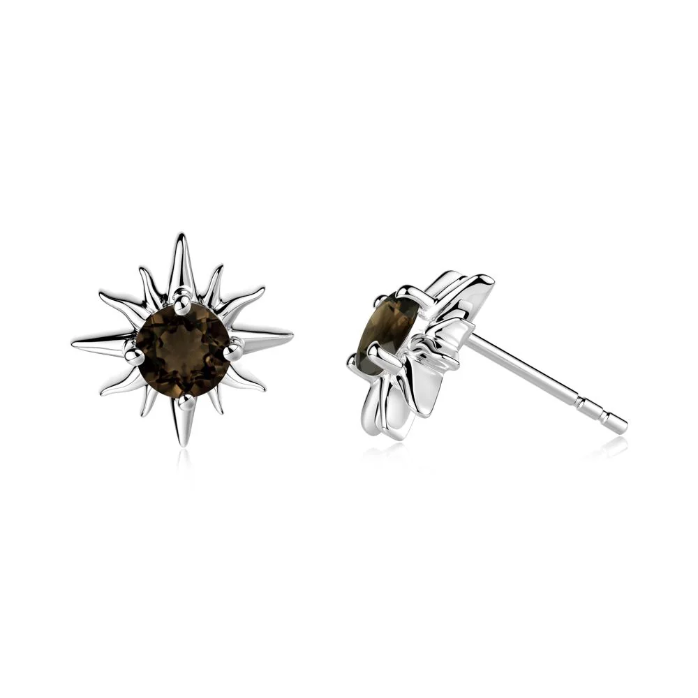 Celestial Sun Smoky Quartz Stud Earrings - Image 4
