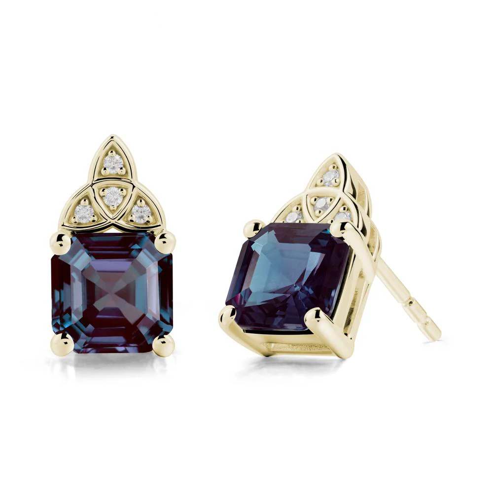 Celtic Knot Asscher Cut Alexandrite Earrings - Image 3