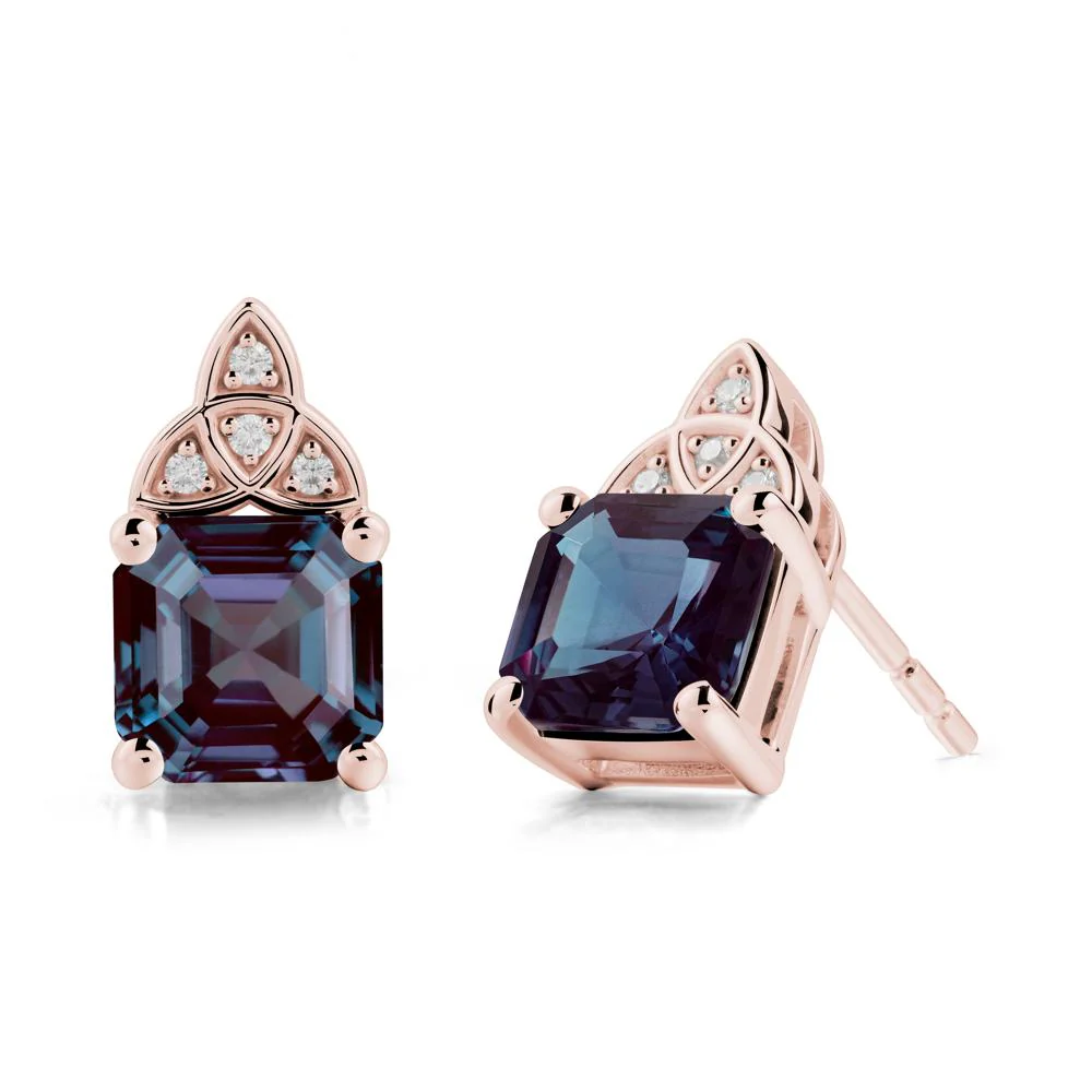 Celtic Knot Asscher Cut Alexandrite Earrings - Image 4