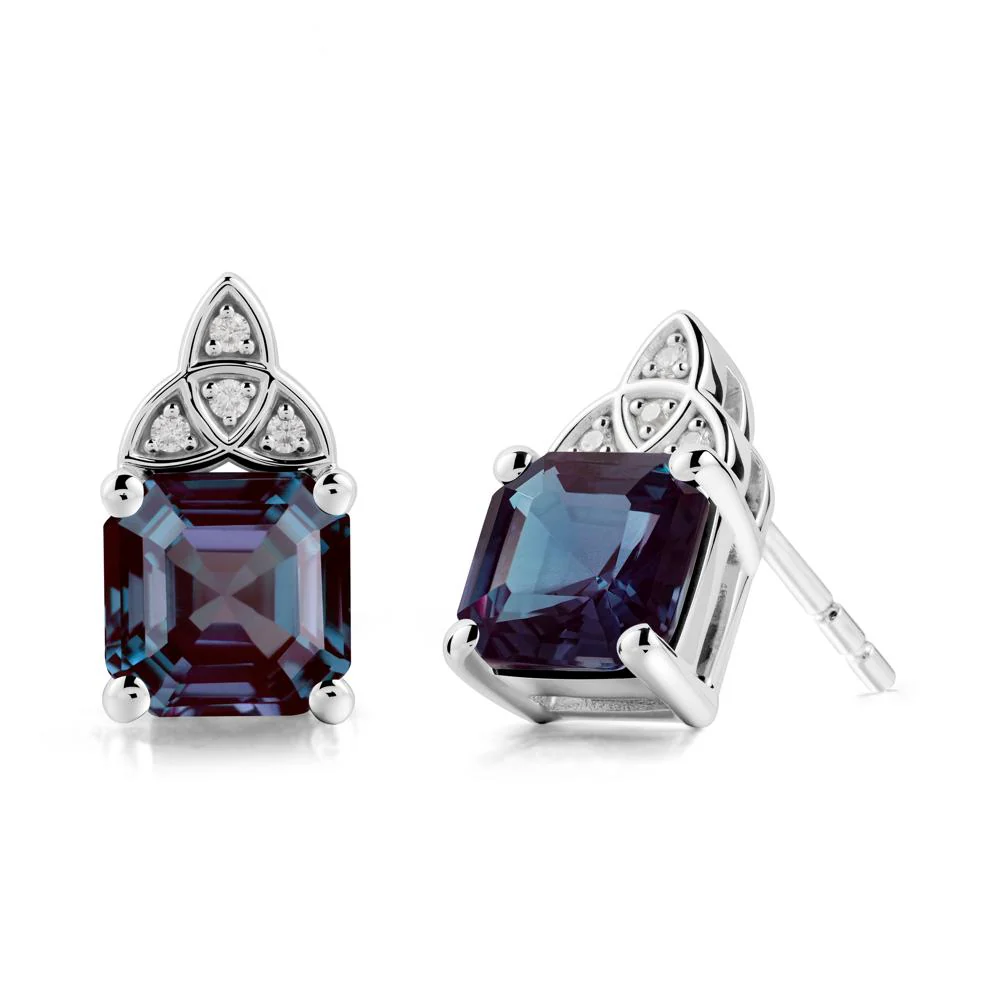 Celtic Knot Asscher Cut Alexandrite Earrings - Image 5