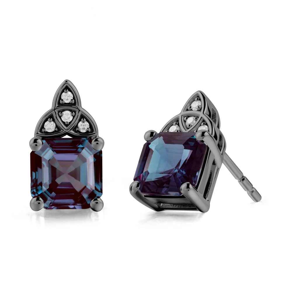 Celtic Knot Asscher Cut Alexandrite Earrings - Image 7
