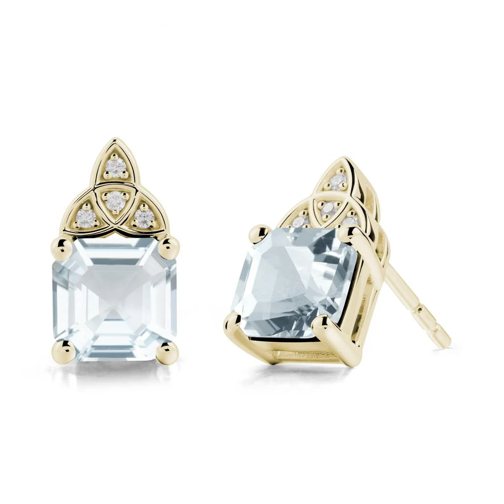 Celtic Knot Asscher Cut Aquamarine Earrings