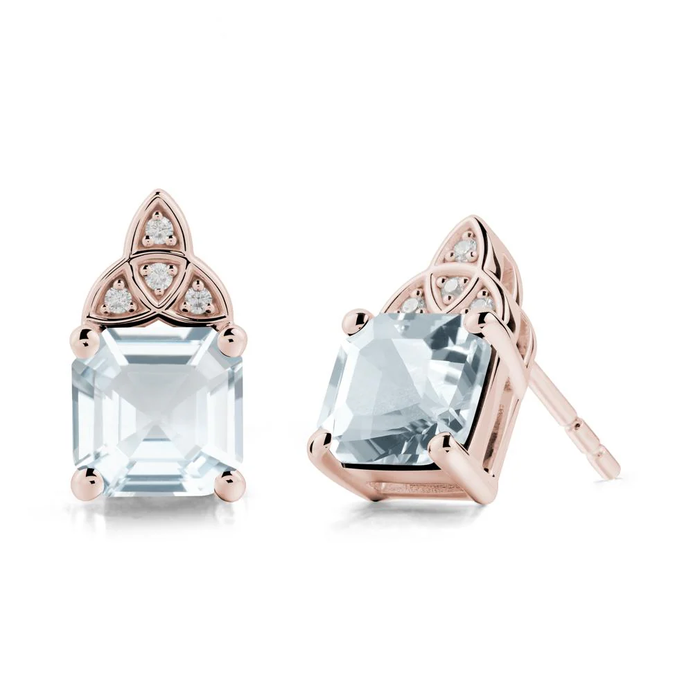 Celtic Knot Asscher Cut Aquamarine Earrings - Image 2