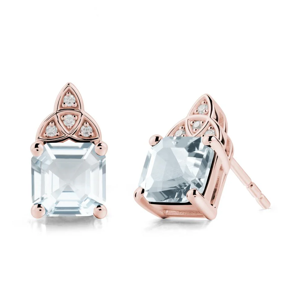 Celtic Knot Asscher Cut Aquamarine Earrings - Image 4