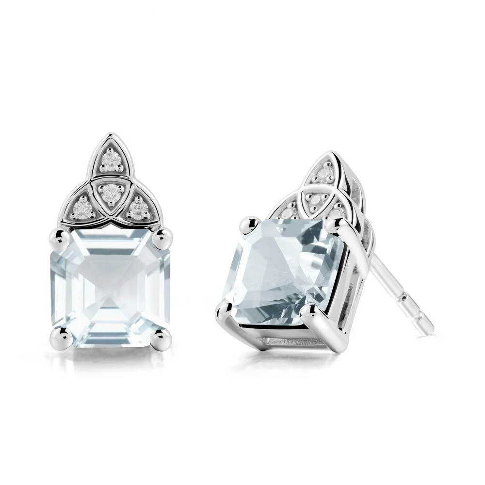 Celtic Knot Asscher Cut Aquamarine Earrings - Image 5
