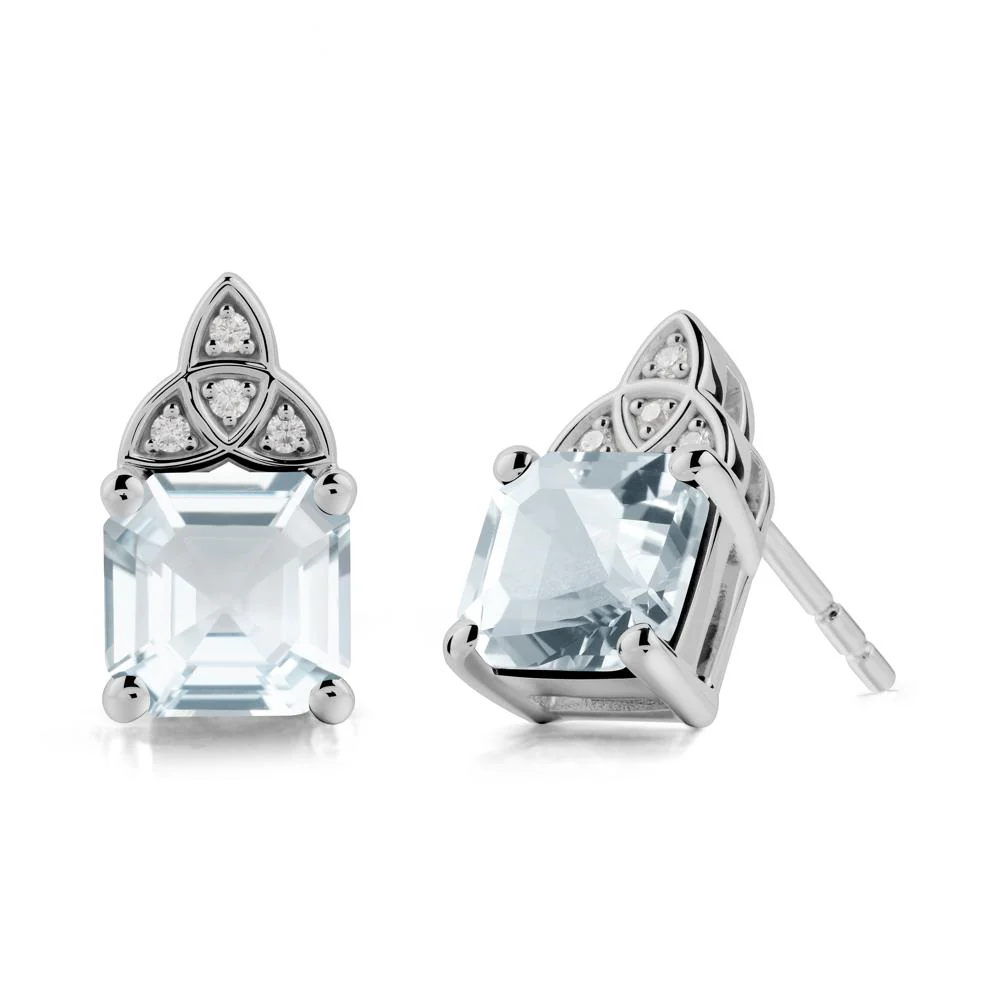 Celtic Knot Asscher Cut Aquamarine Earrings - Image 8