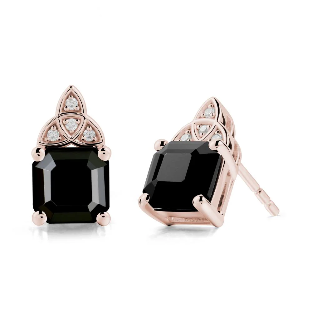 Celtic Knot Asscher Cut Black Spinel Earrings - Image 2
