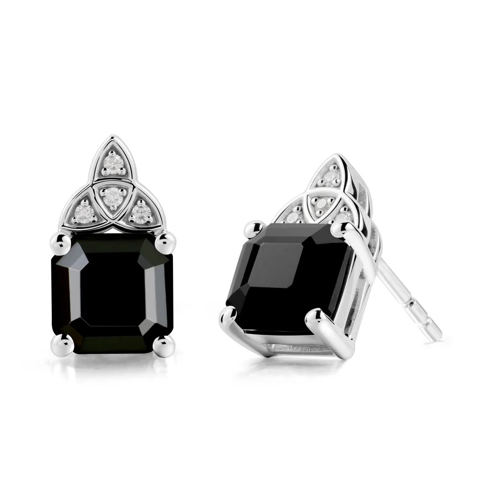 Celtic Knot Asscher Cut Black Spinel Earrings - Image 9
