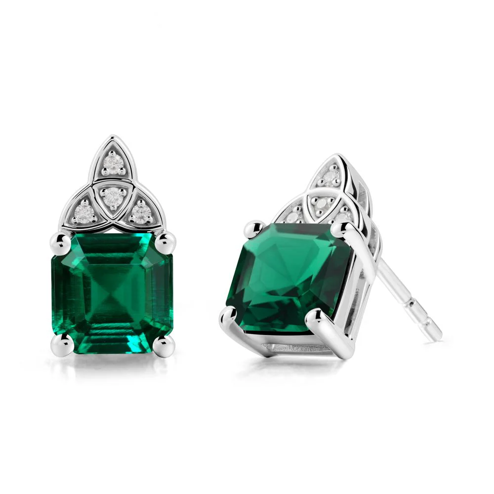 Celtic Knot Asscher Cut Emerald Earrings - Image 3
