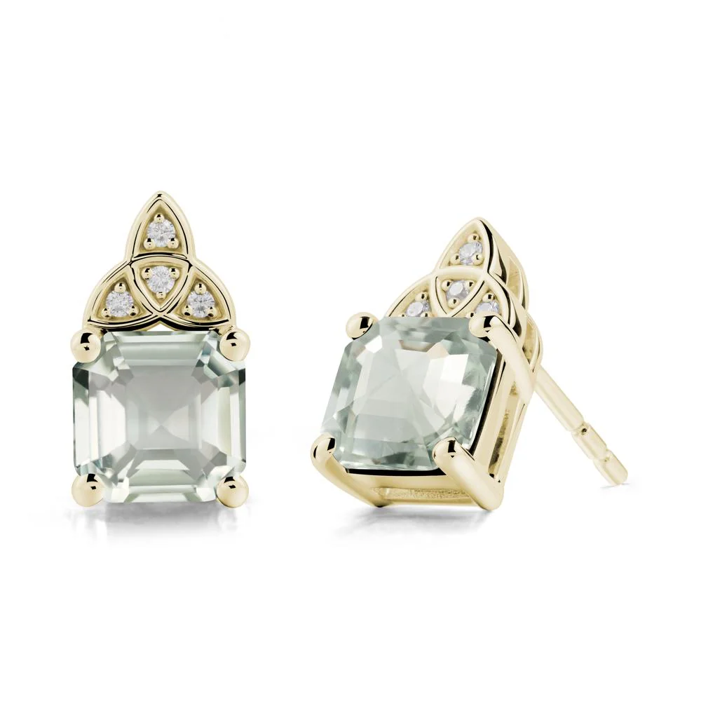 Celtic Knot Asscher Cut Green Amethyst Earrings - Image 4