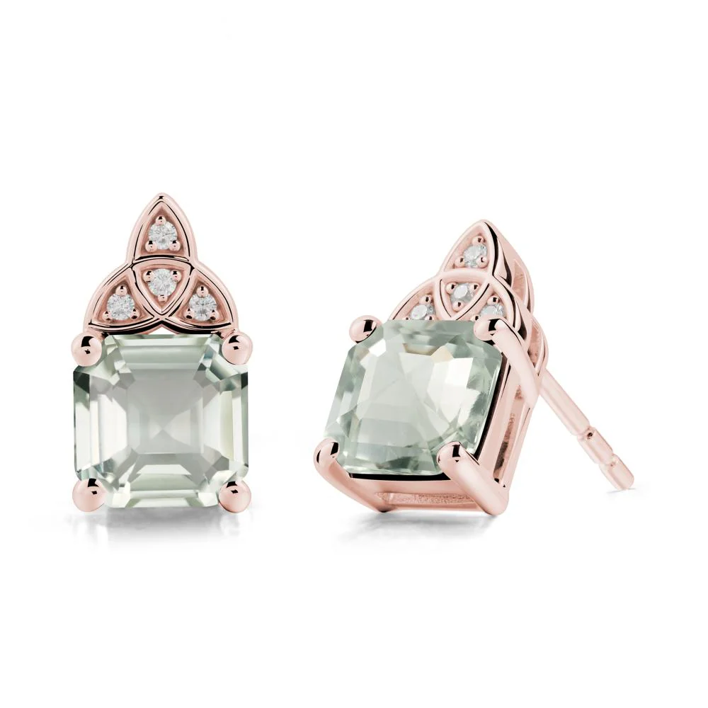 Celtic Knot Asscher Cut Green Amethyst Earrings - Image 5