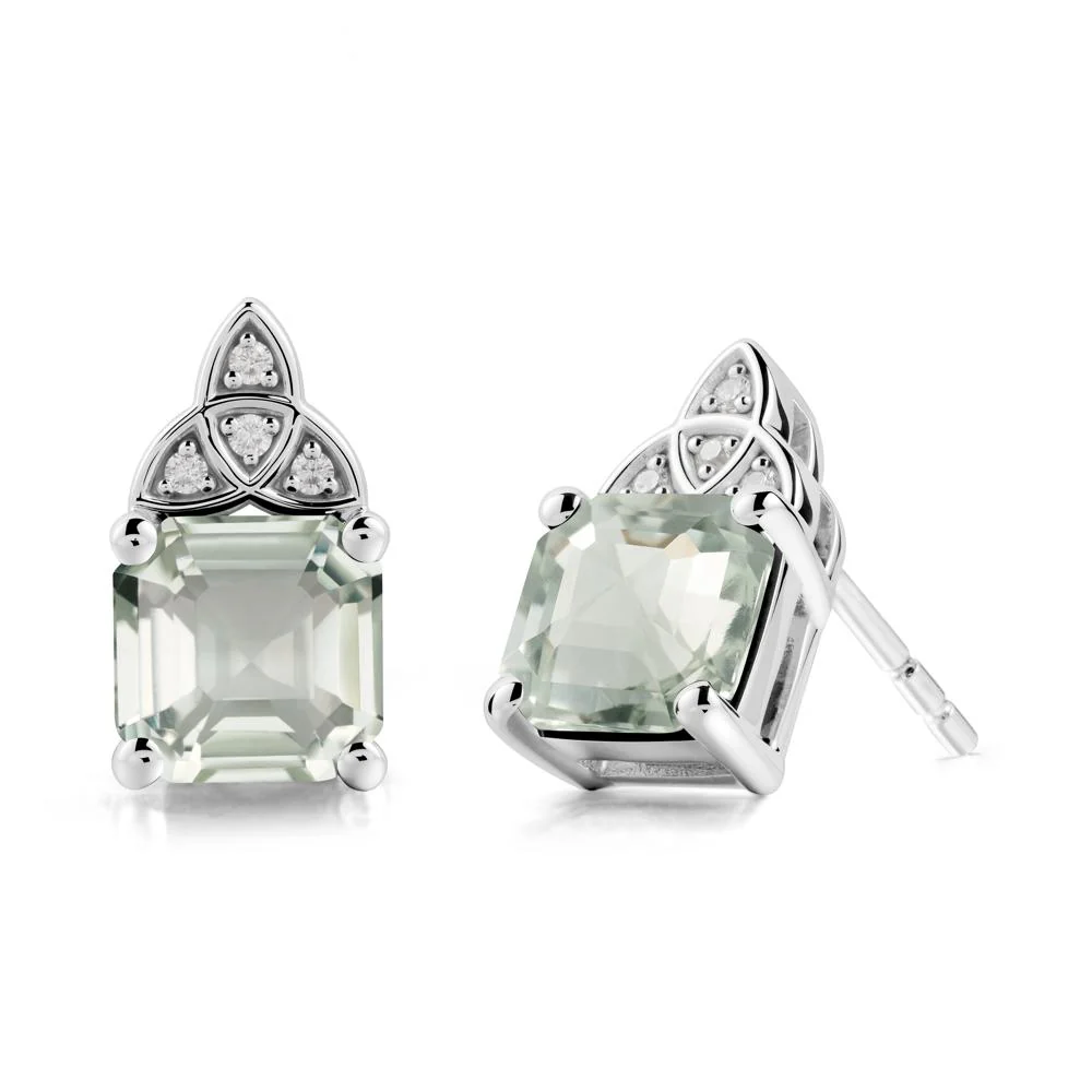 Celtic Knot Asscher Cut Green Amethyst Earrings - Image 6