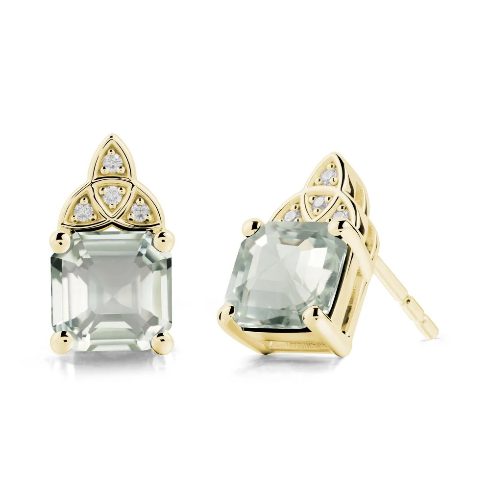 Celtic Knot Asscher Cut Green Amethyst Earrings - Image 7
