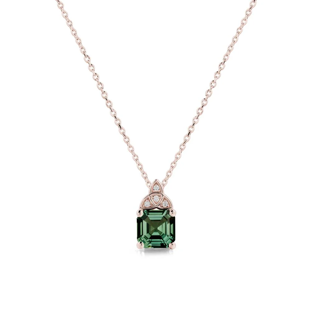 Celtic Knot Asscher Cut Green Sapphire Necklace - Image 2