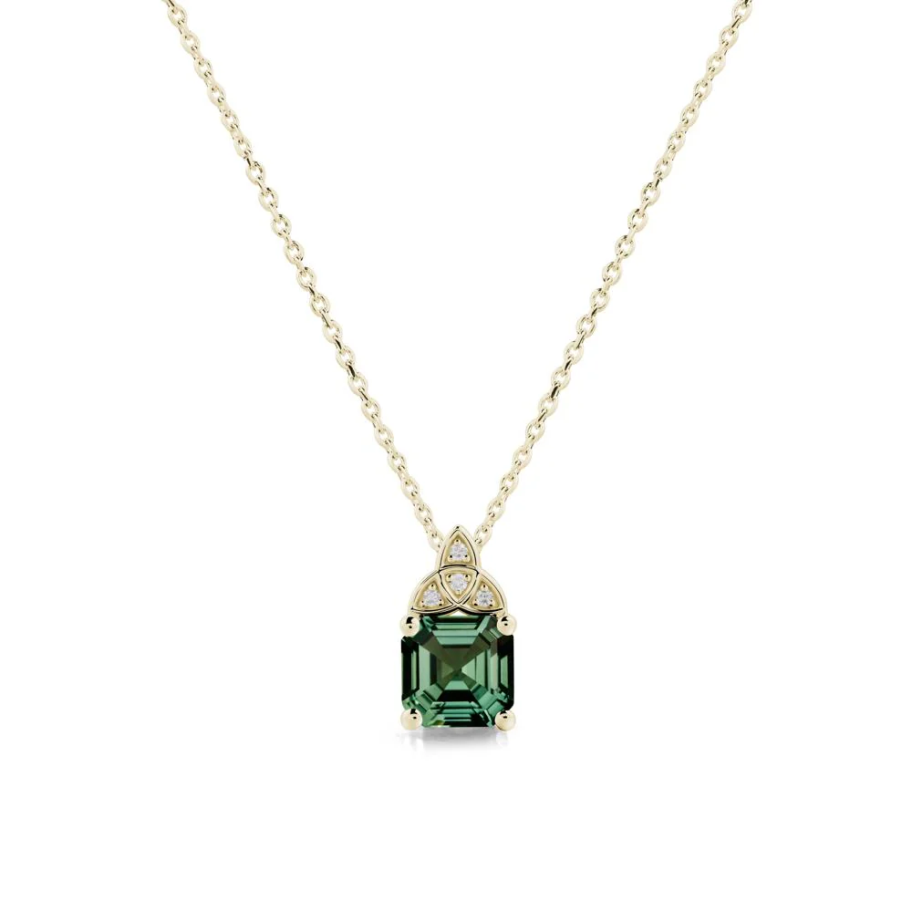 Celtic Knot Asscher Cut Green Sapphire Necklace - Image 4