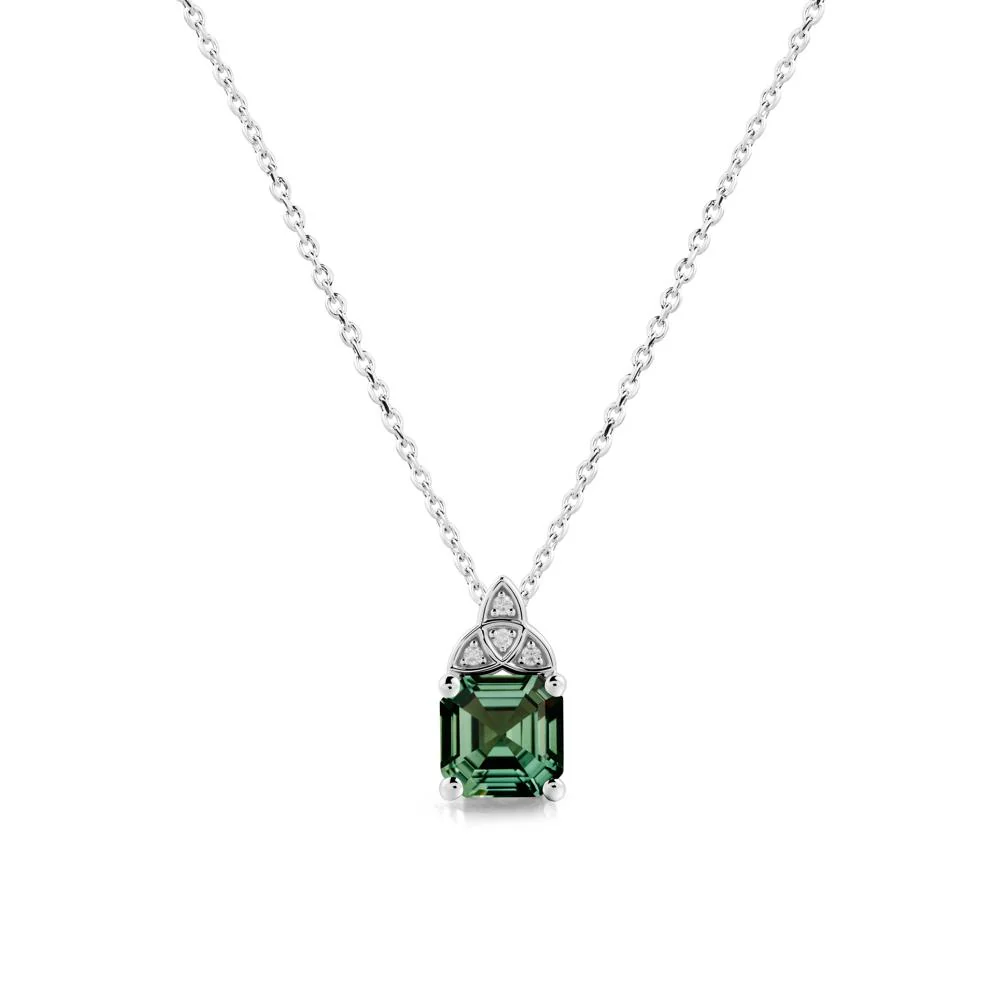 Celtic Knot Asscher Cut Green Sapphire Necklace - Image 9