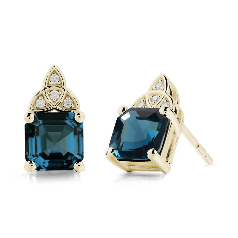 Celtic Knot Asscher Cut London Blue Topaz Earrings