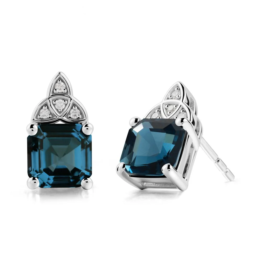 Celtic Knot Asscher Cut London Blue Topaz Earrings - Image 3