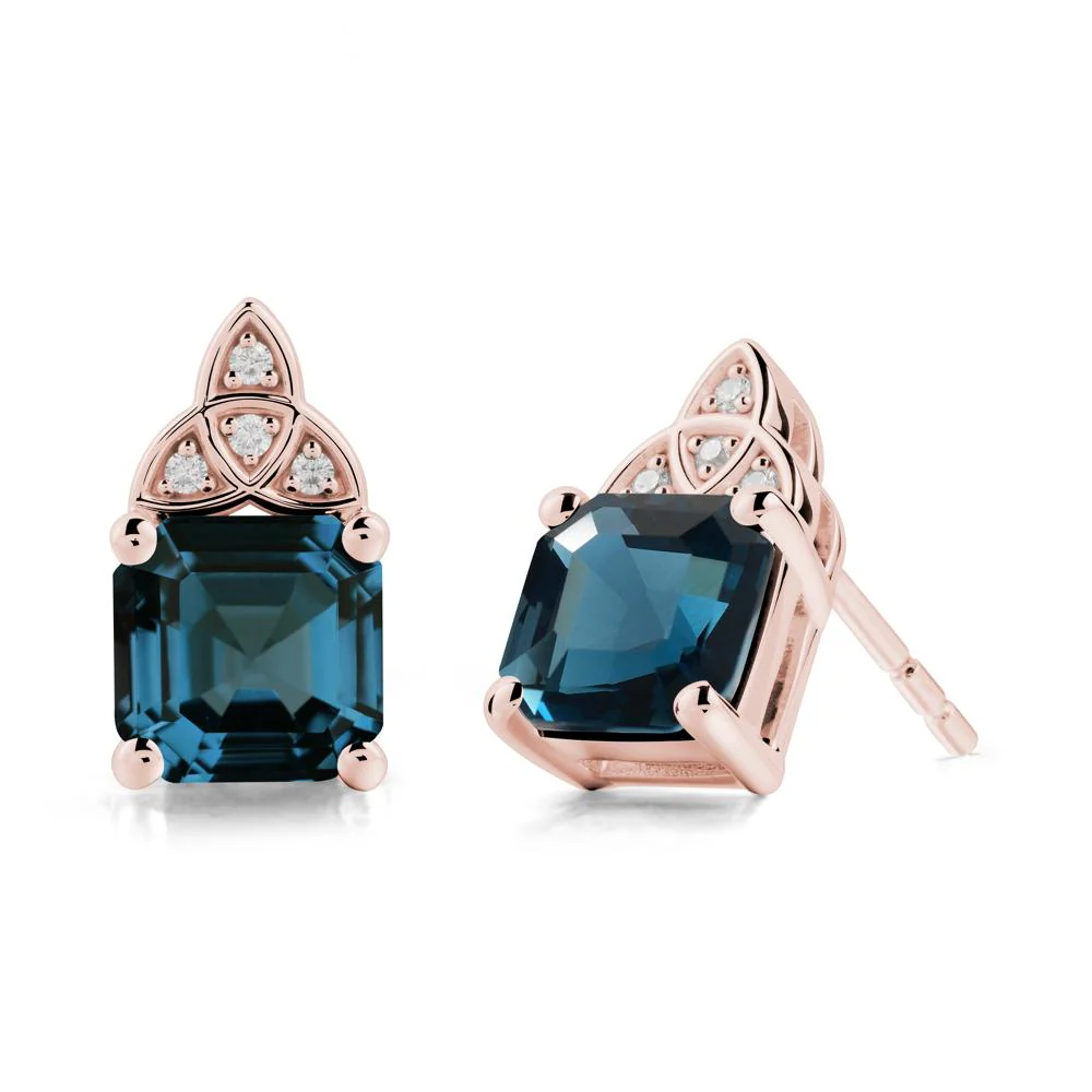 Celtic Knot Asscher Cut London Blue Topaz Earrings - Image 4