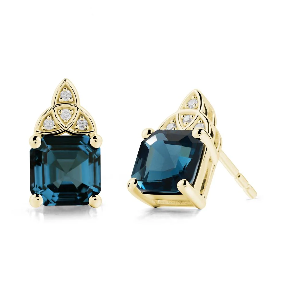 Celtic Knot Asscher Cut London Blue Topaz Earrings - Image 6