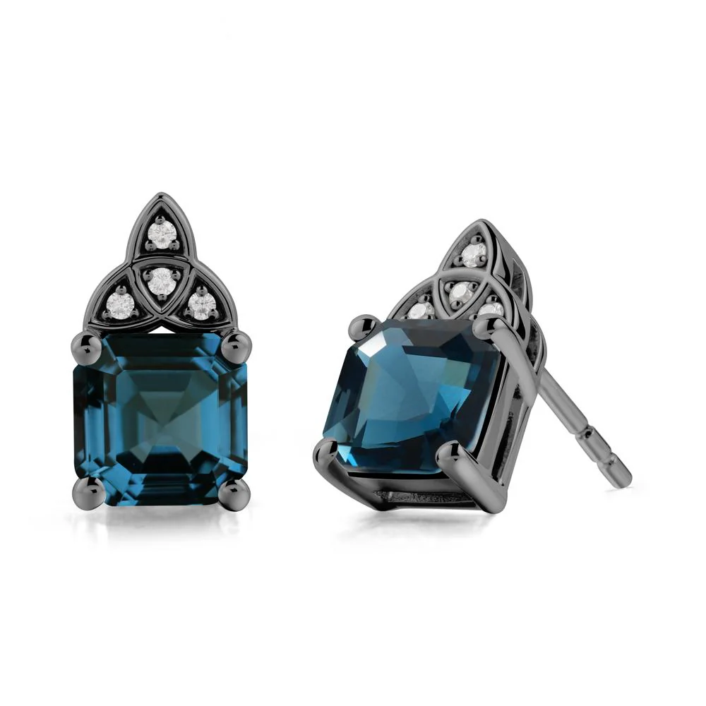 Celtic Knot Asscher Cut London Blue Topaz Earrings - Image 7