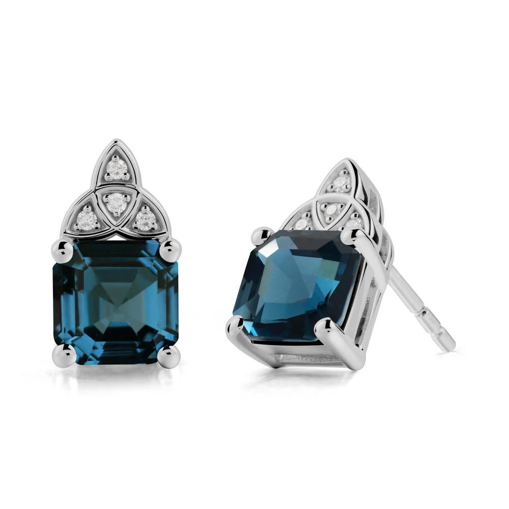 Celtic Knot Asscher Cut London Blue Topaz Earrings - Image 8