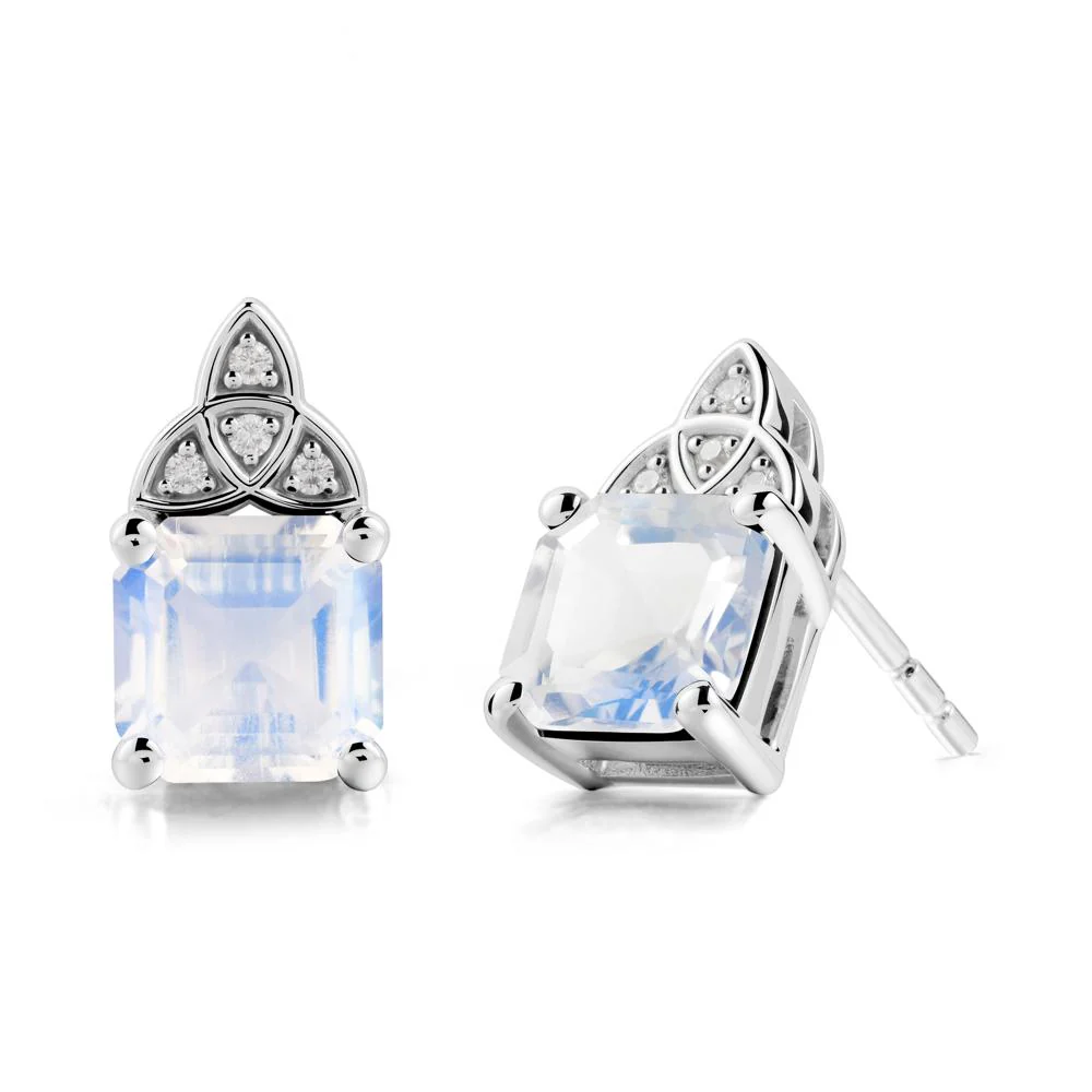 Celtic Knot Asscher Cut Moonstone Earrings - Image 9