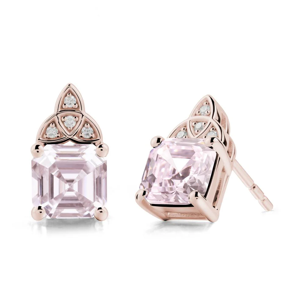 Celtic Knot Asscher Cut Pink Cubic Zirconia Earrings