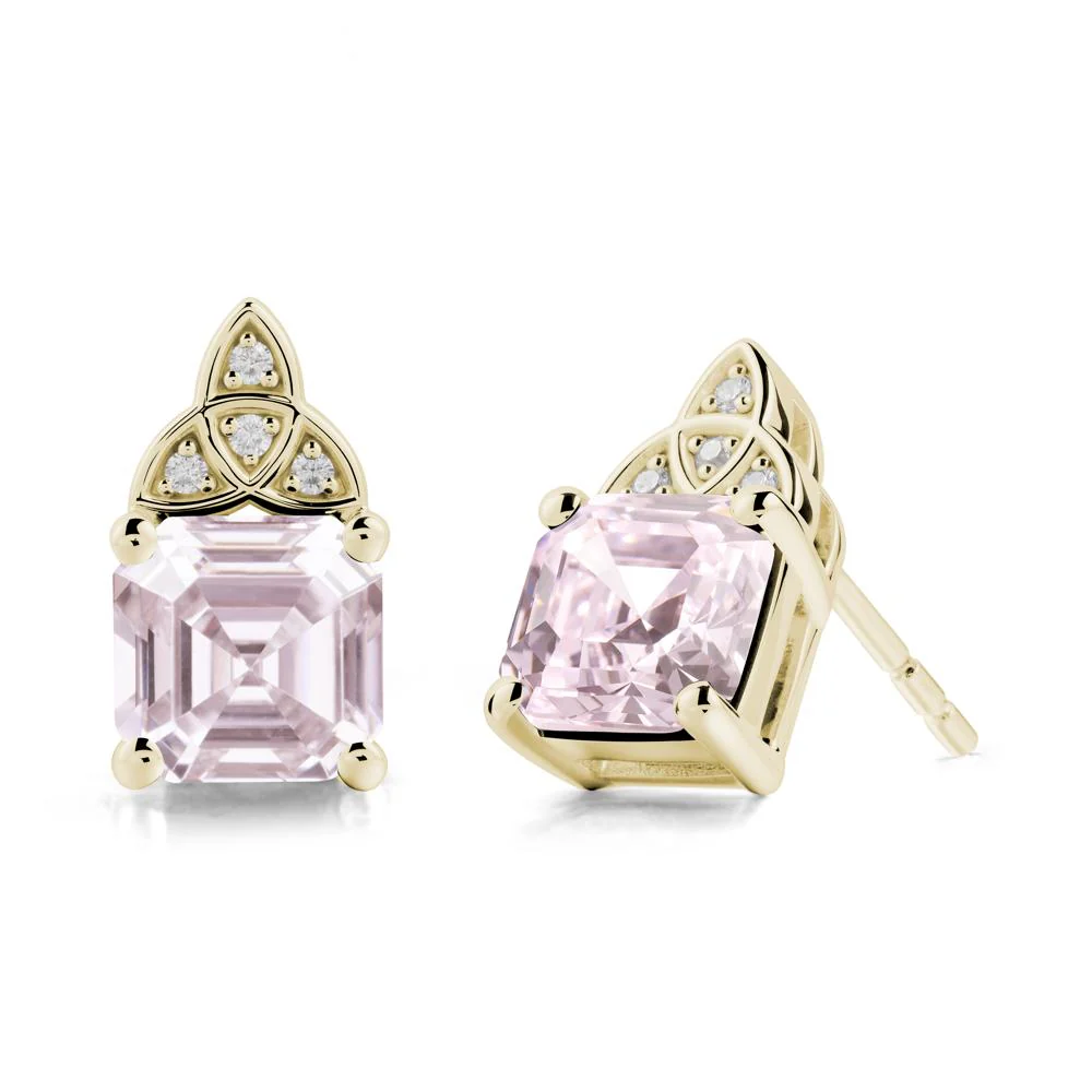 Celtic Knot Asscher Cut Pink Cubic Zirconia Earrings - Image 3