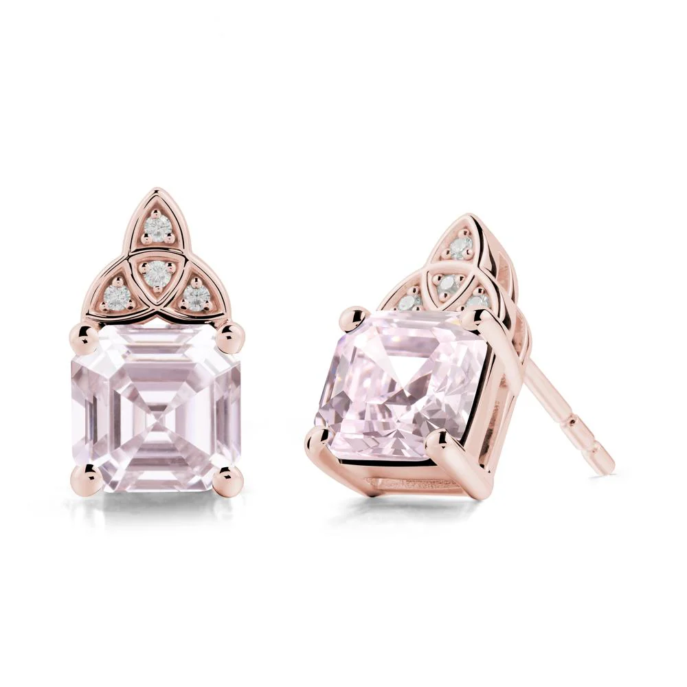 Celtic Knot Asscher Cut Pink Cubic Zirconia Earrings - Image 4