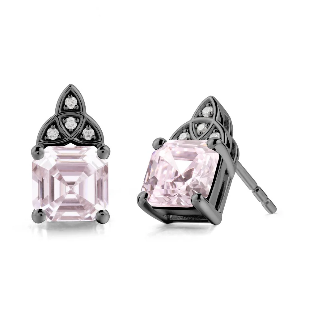 Celtic Knot Asscher Cut Pink Cubic Zirconia Earrings - Image 7