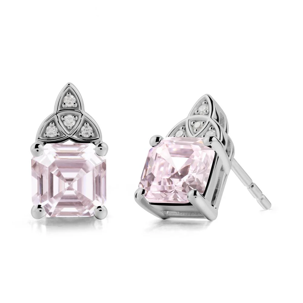 Celtic Knot Asscher Cut Pink Cubic Zirconia Earrings - Image 8