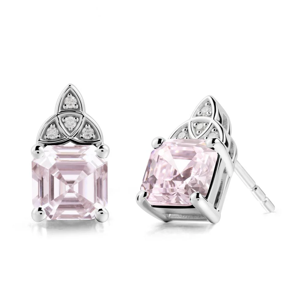 Celtic Knot Asscher Cut Pink Cubic Zirconia Earrings - Image 9