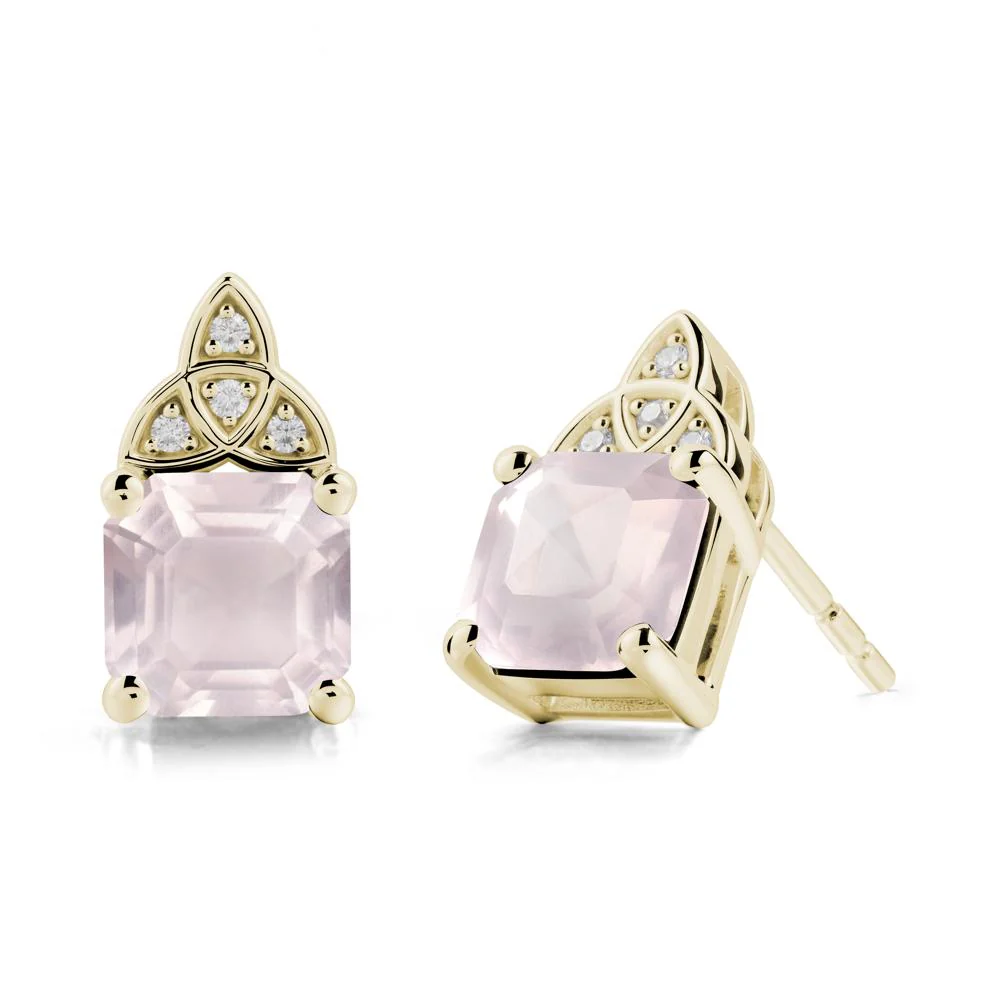 Celtic Knot Asscher Cut Rose Quartz Earrings - Image 3