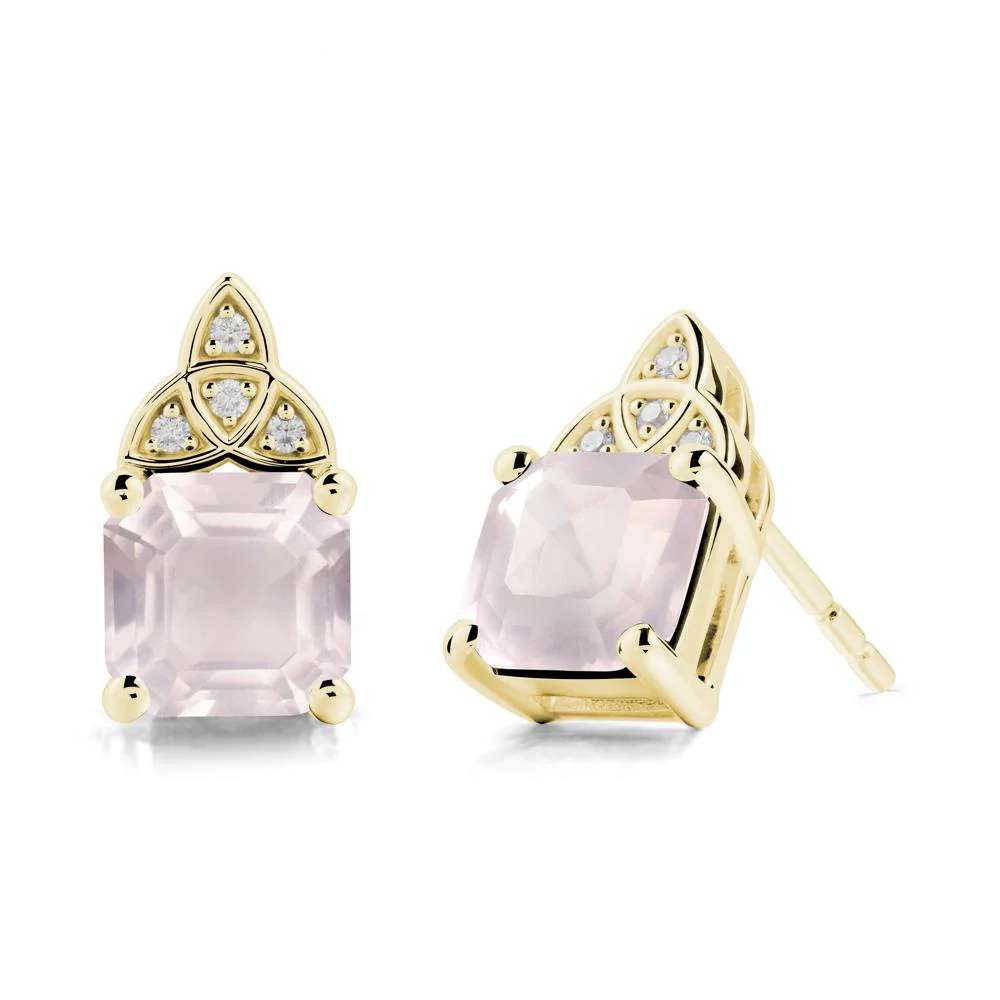 Celtic Knot Asscher Cut Rose Quartz Earrings - Image 6