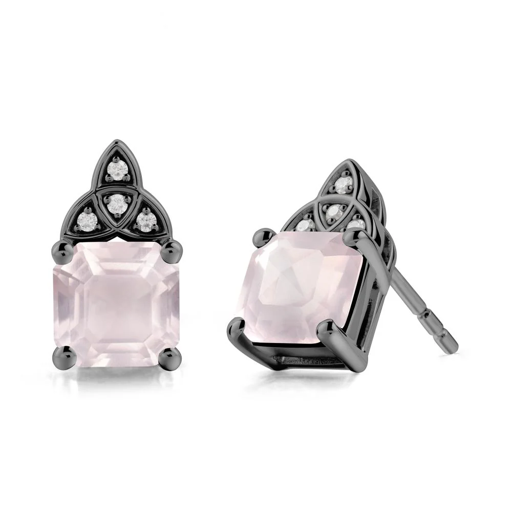 Celtic Knot Asscher Cut Rose Quartz Earrings - Image 7
