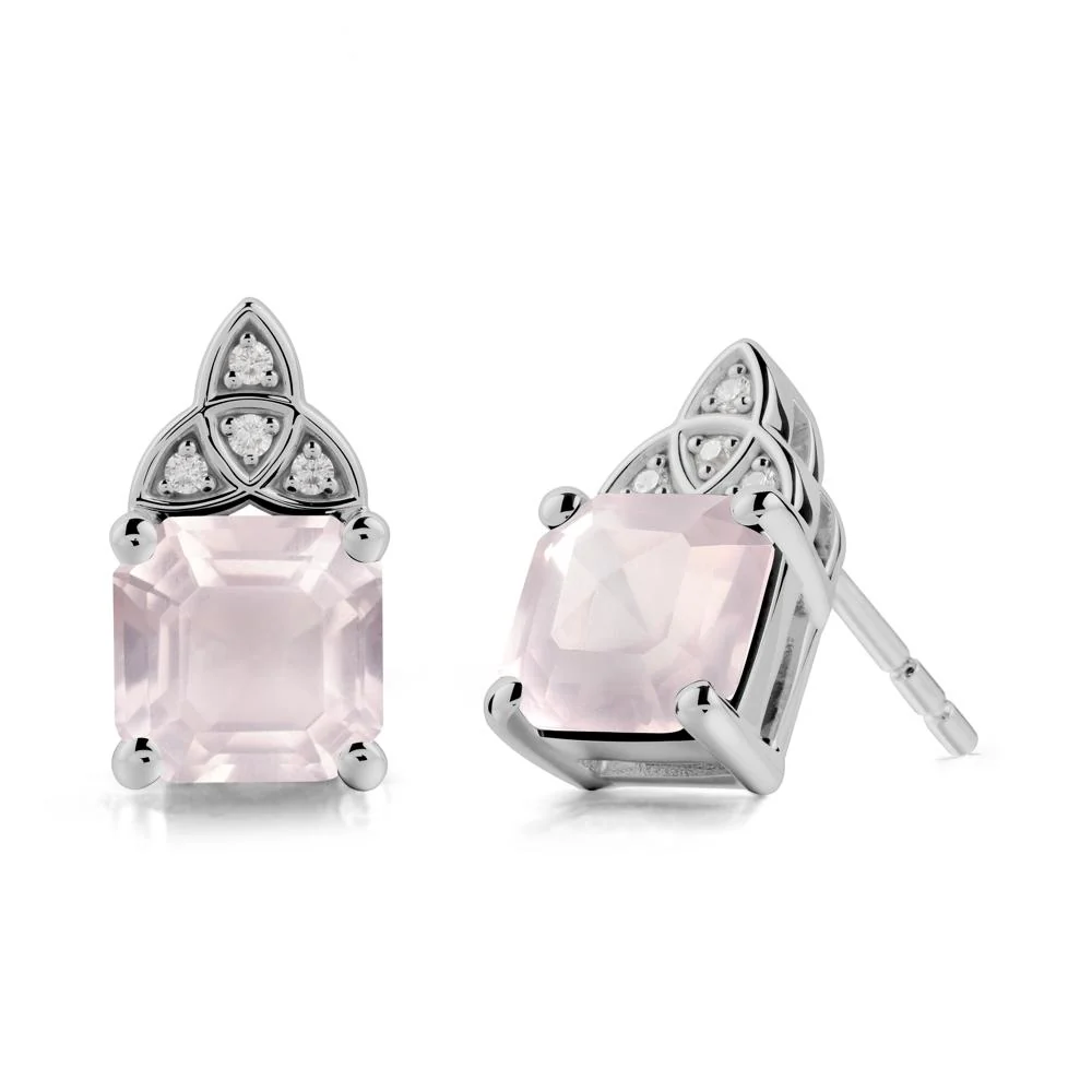 Celtic Knot Asscher Cut Rose Quartz Earrings - Image 8