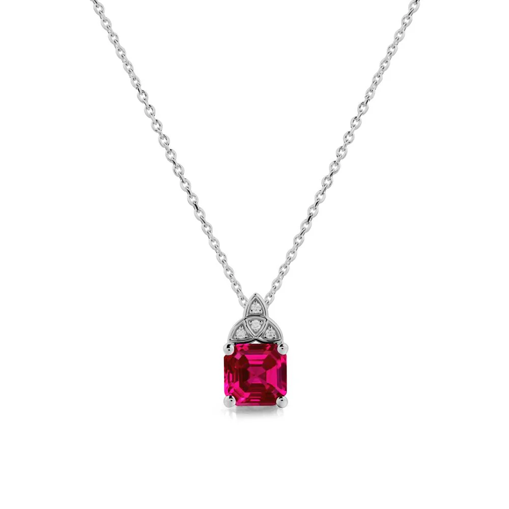Celtic Knot Asscher Cut Ruby Necklace