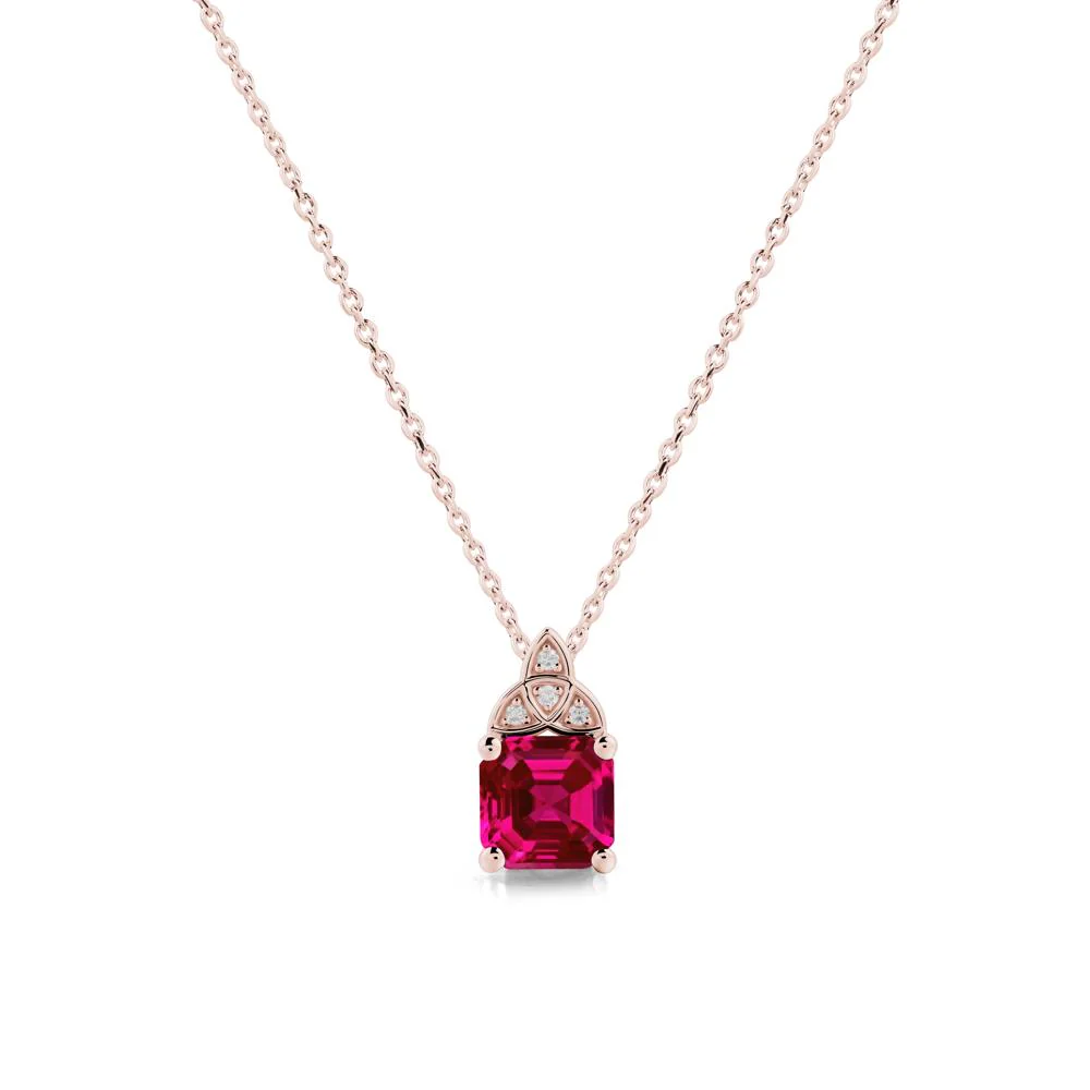 Celtic Knot Asscher Cut Ruby Necklace - Image 5