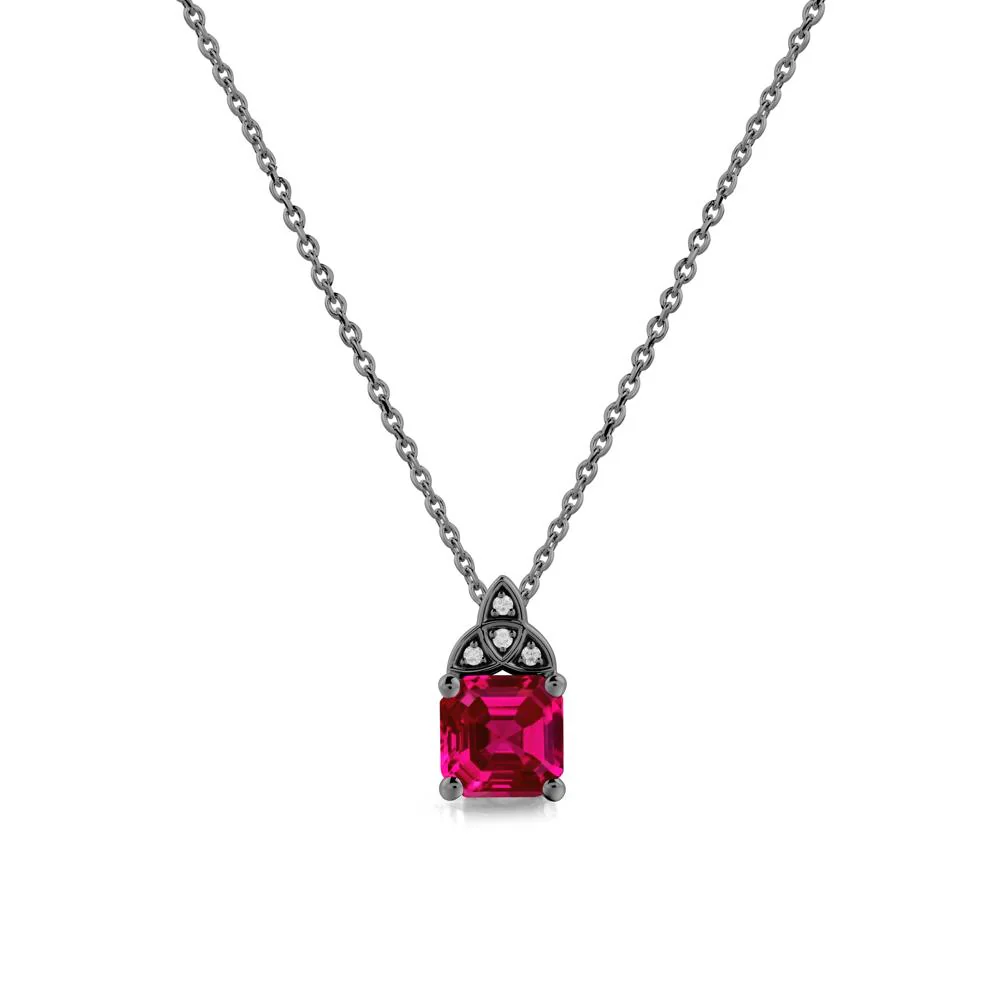 Celtic Knot Asscher Cut Ruby Necklace - Image 8