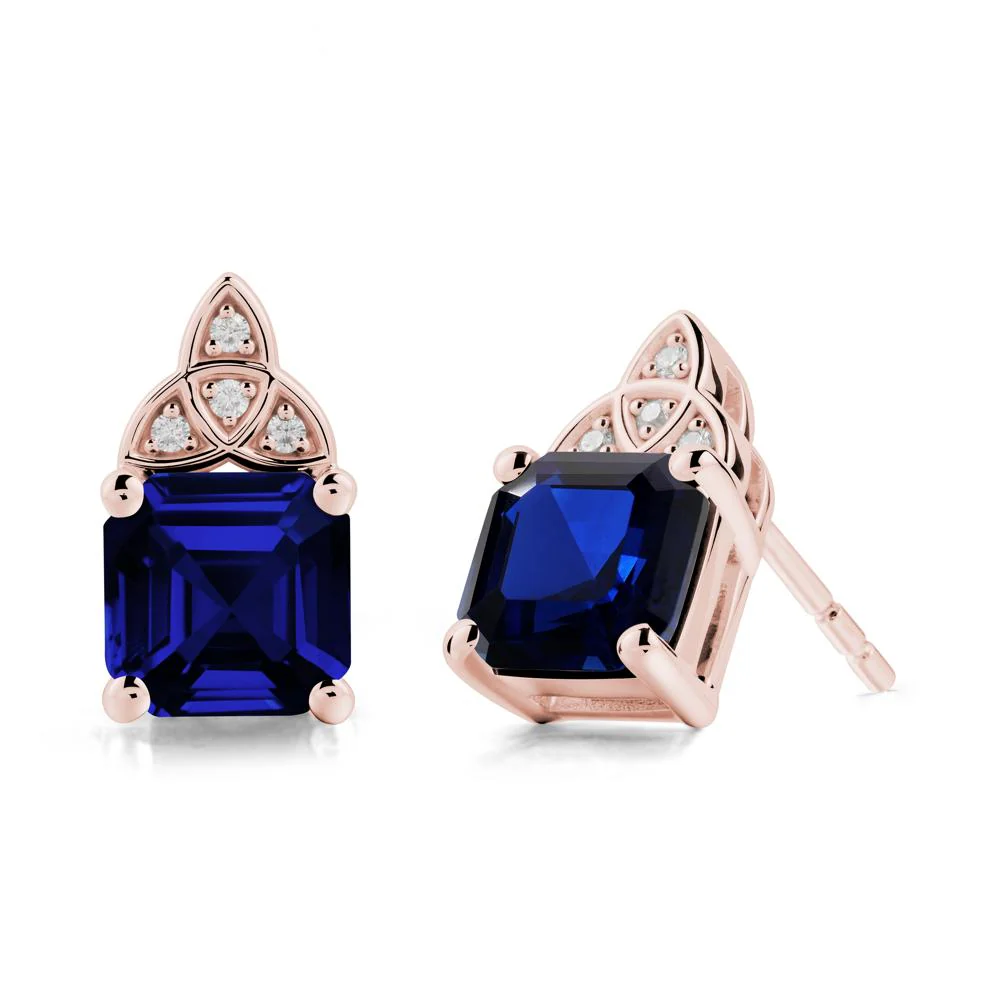 Celtic Knot Asscher Cut Sapphire Earrings - Image 5
