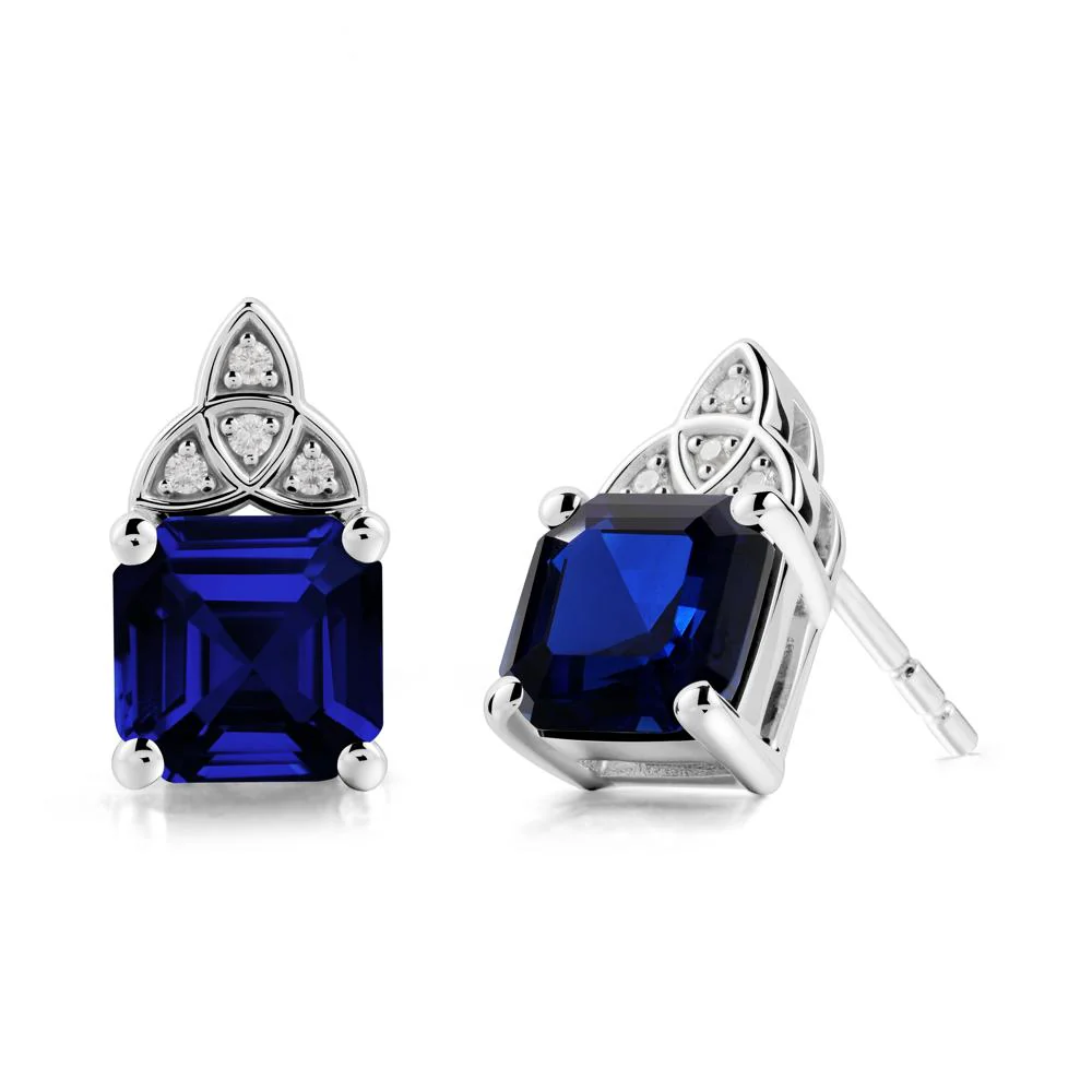 Celtic Knot Asscher Cut Sapphire Earrings - Image 6