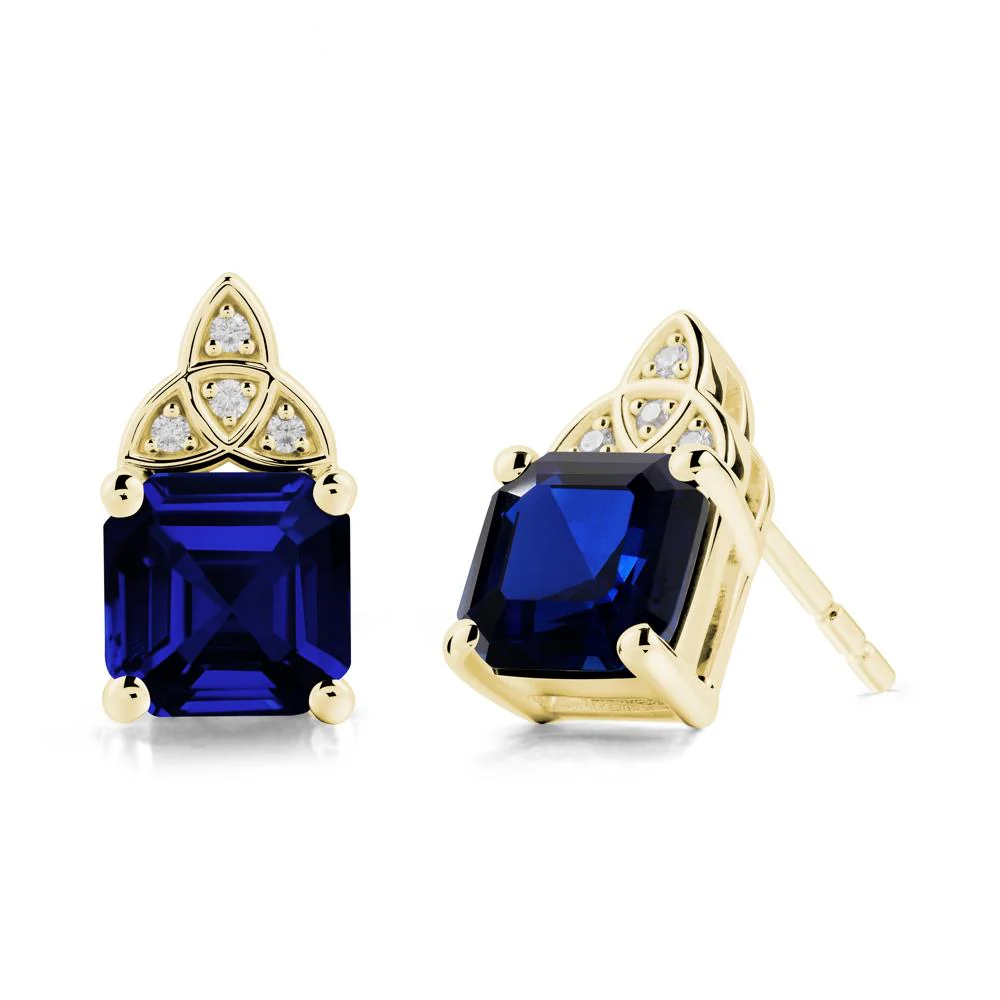 Celtic Knot Asscher Cut Sapphire Earrings - Image 7