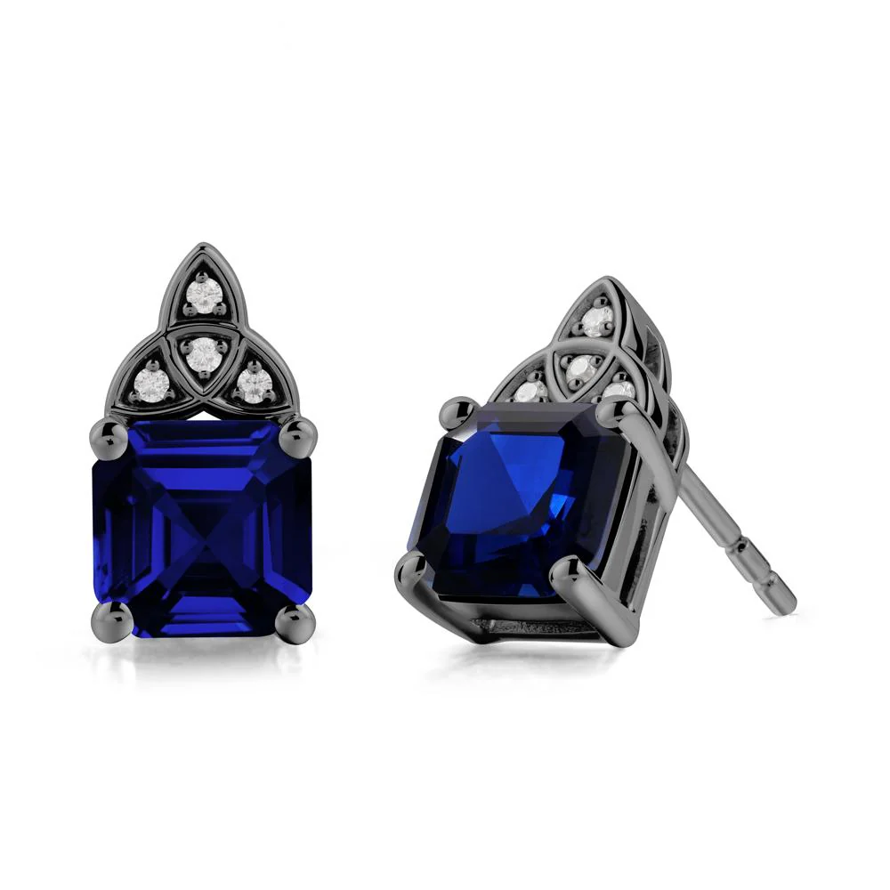 Celtic Knot Asscher Cut Sapphire Earrings - Image 8