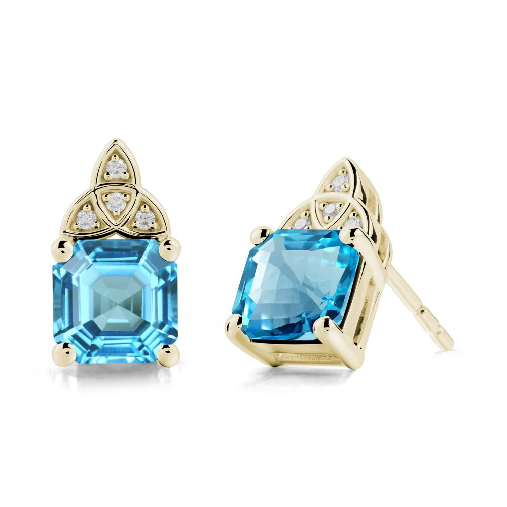 Celtic Knot Asscher Cut Swiss Blue Topaz Earrings - Image 3