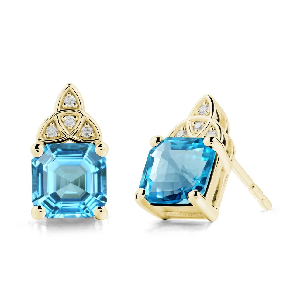 Celtic Knot Asscher Cut Swiss Blue Topaz Earrings - Image 6