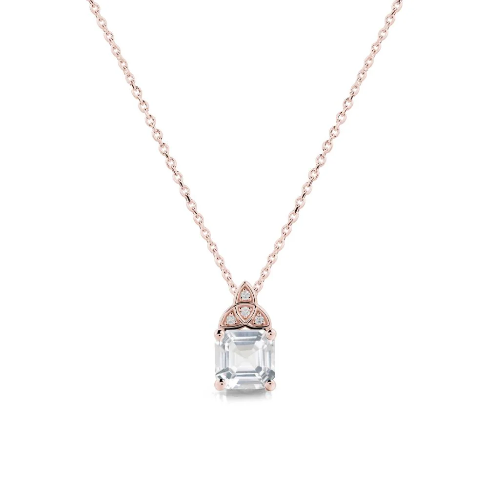 Celtic Knot Asscher Cut White Topaz Necklace - Image 5
