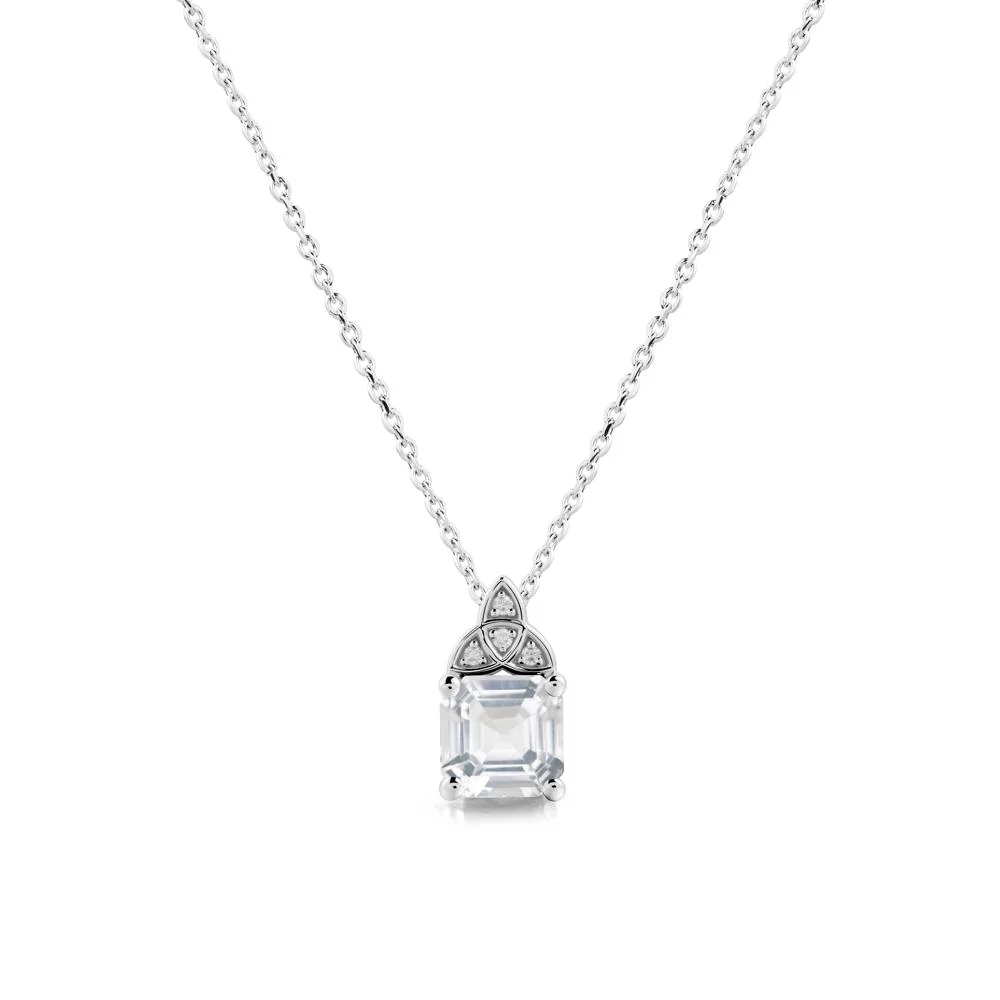 Celtic Knot Asscher Cut White Topaz Necklace - Image 9