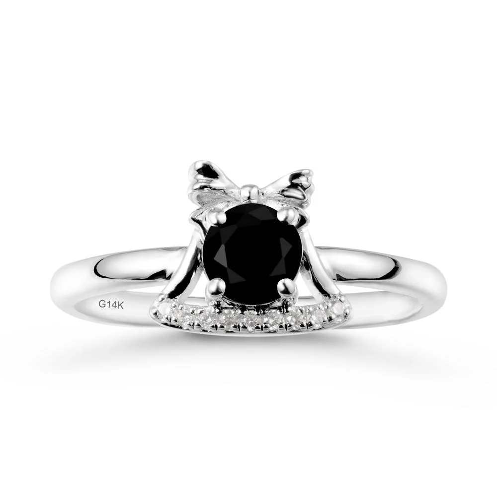 Christmas Black Spinel Ring with Jingle Bells Design - Image 3