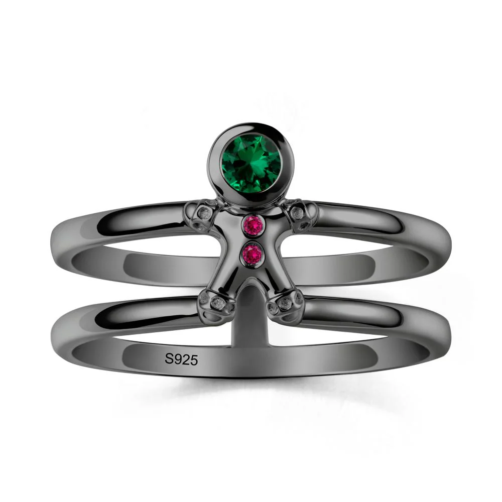 Bezel Setting Round Emerald and Ruby Ring